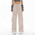 thumbnail image 6 of DPTALR Women's Elastic Waist Wide Leg Cargo Pants,Lightweight Multi-Pocket Drawstring Casual Trousers,Khaki,Women's Plus Size XL, 6 of 6