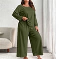 thumbnail image 2 of Njagoc3 Women's Crew Neck Lounge Set Long Sleeve Top with Wide Leg Pants 2 Piece Casual Sleepwear Multicolor, 2 of 6