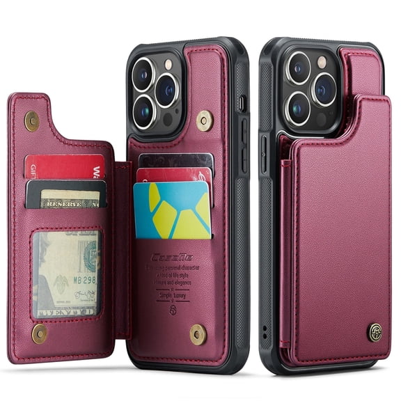 for iPhone 14 Case with Card Holder, Wallet Case for Women Men with RFID Blocking, Durable Leather Kickstand Magnetic Clasp Shockproof Phone Case for iPhone 14