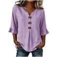 thumbnail image 3 of Ashirexll Womens Casual Tops Fashion Summer 3/4 Sleeve V-Neck Blouse Top Casual Blouses for Everyday Wear, 3 of 7