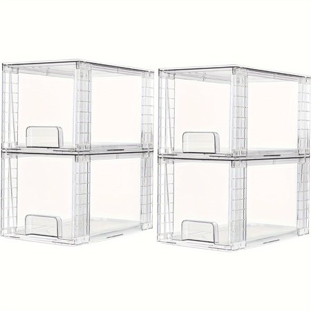 2/4-Pack Clear Stackable Storage Drawers Acrylic Organizers with Handles for Under Sink Cabinet Closet Bathroom & Pantry Organization
