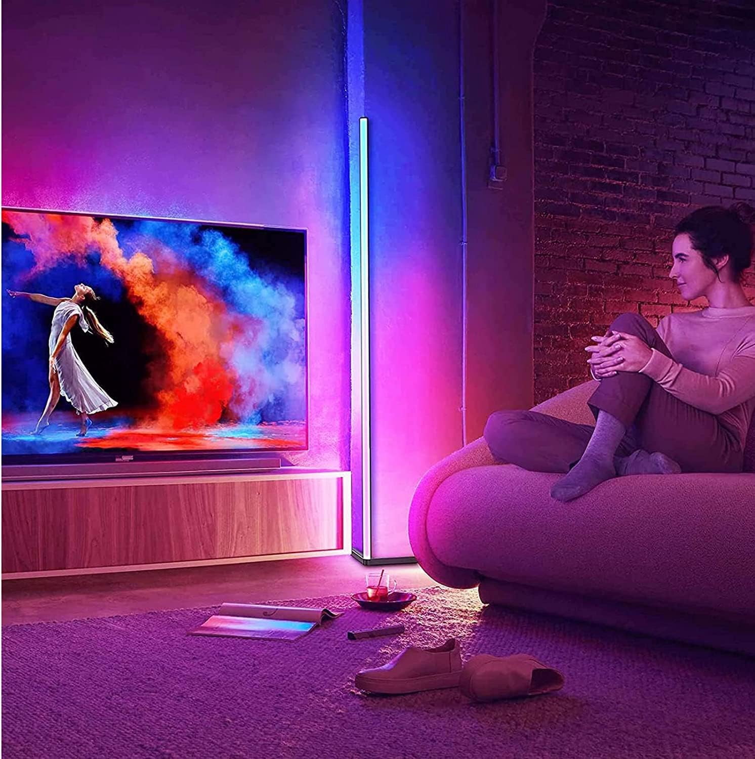 Melknoiy 60" Modern Remote Control Black Corner Floor Lamp