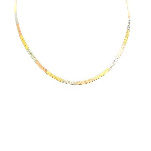 Italian Gold 14K TriColor Gold Fancy Herringbone XOXO Chain Bracelet