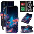 thumbnail image 1 of wonima11 for Moto E Phone Case,Motorola Moto E 2020 Phone Case Wallet with Card Holder & Wrist Strap Kickstand Folio Leather Magnetic Protective Shockproof Case for Moto E 2020,Blue Purple Mushroom, 1 of 1