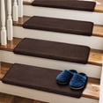 thumbnail image 3 of Pure Era Bullnose Plush Carpet Stair Treads Protector Cover 9" x 30" Indoor Shaggy Rug Self Adhensive Set of 12,Dark Brown, 3 of 11