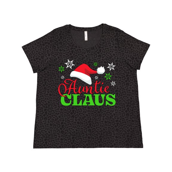 Inktastic Auntie Claus with Christmas Santa Hat and Snowflakes Women's Plus Size T-Shirt