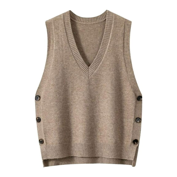 Ediodpoh Retro V Neck Knitted Vest for Women for Spring and Autumn Solid Color Casual Sweater Vest Sweater Vest Women Khaki