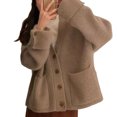 thumbnail image 3 of Suéter con frente abierto, botones, ajuste holgado, suave, cálido, informal, prendas de vestir de punto para mujer con bolsillos para viajes, desplazamientos, color caqui L, 3 of 8
