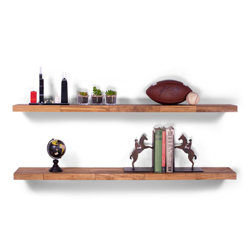8" Deep Butcher Block Pine Floating Shelves 48" (Set of 2) (Buckskin