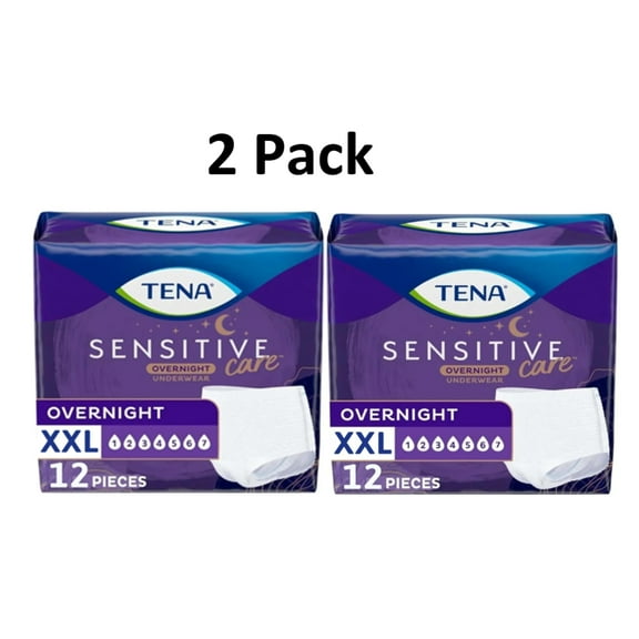 Tena Sensitive Care Overnight Incontinence Underwear for Women XXLarge, (2 pack of 12 Count) (New Sizing)