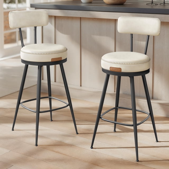 Taburetes de bar VASAGLE EKHO Collection, giratorios con respaldo, 65 cm, color crema