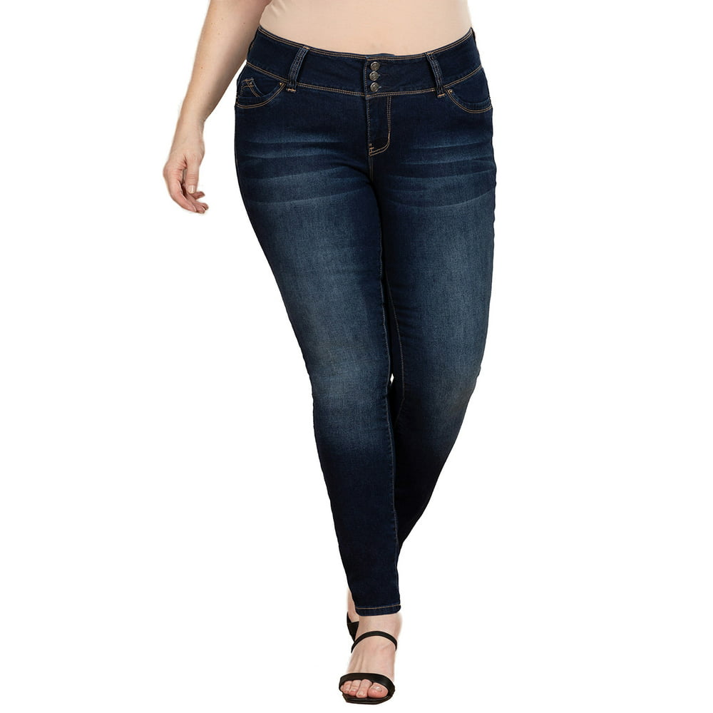 YMI - Royalty By YMI Women's Plus Size 3 Button Mid Rise Skinny Jean ...