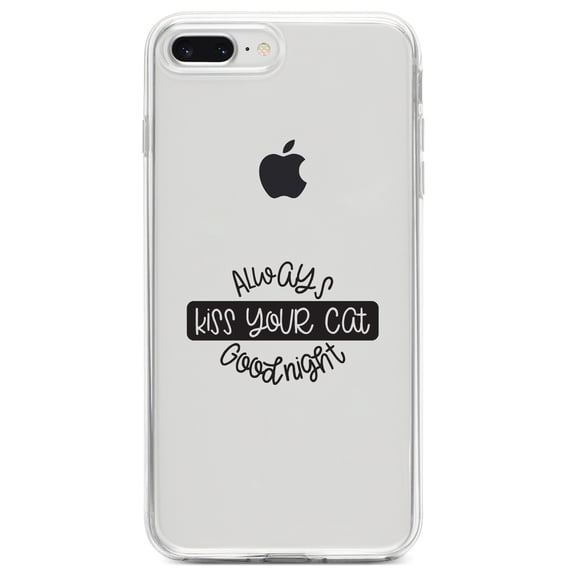 DistinctInk Clear Shockproof Hybrid Case for iPhone 7 PLUS / 8 PLUS (5.5" Screen) TPU Bumper Acrylic Back Tempered Glass Screen Protector - Always Kiss Your Cat Goodnight