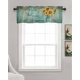 thumbnail image 3 of Turquoise Sunflower Linen Curtain Valance for Bedroom/Bathroom/Kitchen/Living/Dining Room Window,Vintage Yellow Floral Motivational Quote Pocket Topper Drapes Decorative Cafe Drapery Panel 42"x12", 3 of 6