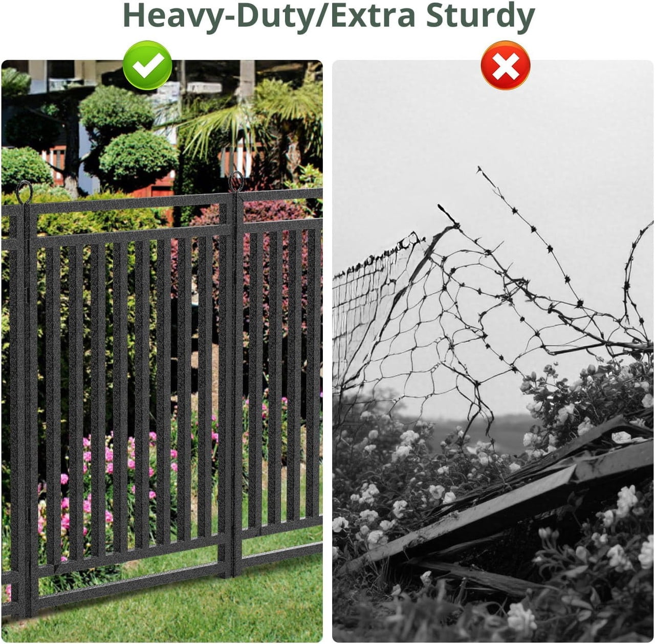 SPZONE 40 in H x 36 ft L Metal Garden Fence with Gate, 14 Panels + 2 Gate, Heavy-Duty Outdoor Decorative Animal Barrier for Patio & Flower Beds, Black/Silver