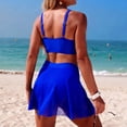 thumbnail image 7 of ZXLBBD Swimsuits for Women Elegant Solid Color Adjustable Straps Ruched Tankini with Ruffle Elastic Waist Swim Skirts Casual Swimming Beachwear, 7 of 7