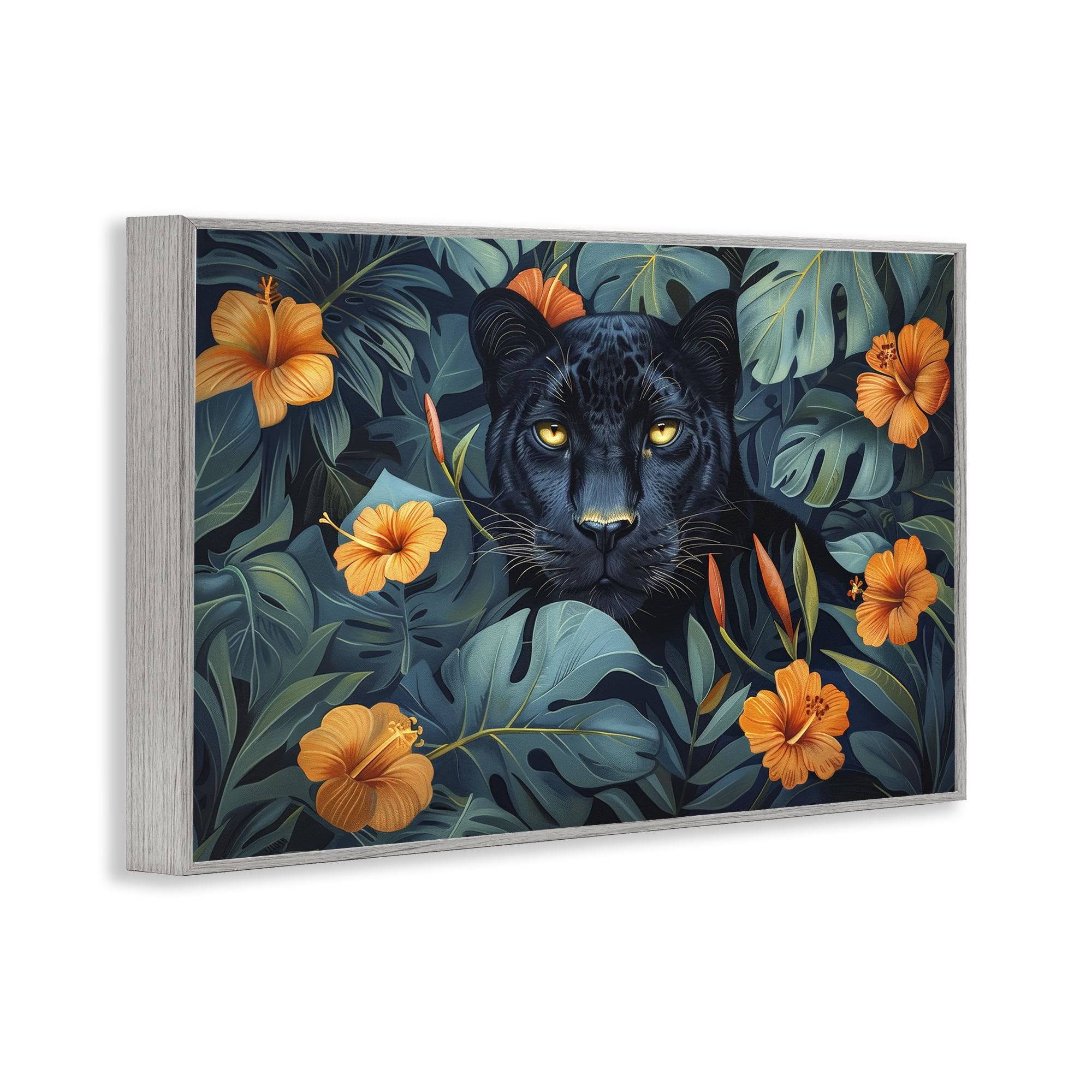 Stupell Industries Hiding Panther's Paradise Gray Framed Giclee Art, design by Ray Powers