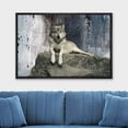 thumbnail image 2 of wall26 - Animal Theme Framed Canvas Wall Art - A Wolf Laying on a Boulder - Giclee Print Gallery Wrap | Modern Home Art Stretched &amp; Ready to Hang - 16"x24" Black, 2 of 5