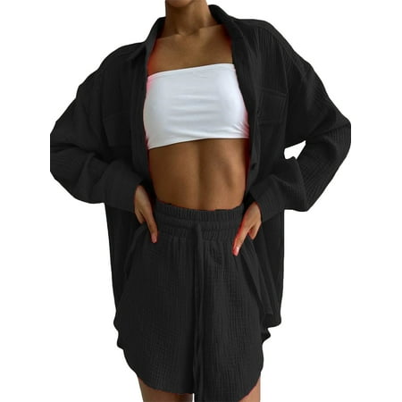 

aturustex Women Pajamas Set 2 Pieces Loungewear Loose Shirts Tops and Shorts