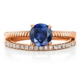 thumbnail image 2 of Gem Stone King 18K Rose Gold Plated Silver Blue Created Sapphire Engagement Engagement Ring for Women (1.19 Cttw, Gemstone September Birthstone, Round 6MM, Size 8), 2 of 3