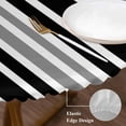 thumbnail image 3 of Black Grey Stripe Round Tablecloth, Fitted Table Cover with Elastic for 45"-54" Round Tables, Farmhouse Minimalist Striped Table Cloth Outdoor Indoor Dinning Party Waterproof Tablecloths, 3 of 7