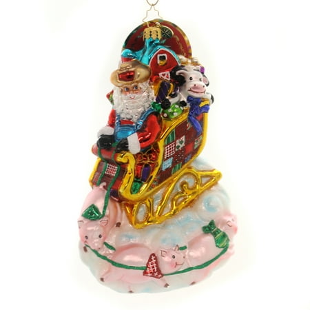 - Christopher Radko HOMESPUN FUN Glass Farmer Santa Animals 1018936