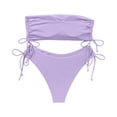 thumbnail image 4 of Women’s Ribbed Bandeau Bikini Set with Adjustable Side Tie Bottoms Strapless Top Two Piece Swimsuit Swimwear for Beach Pool Light Purple M, 4 of 8