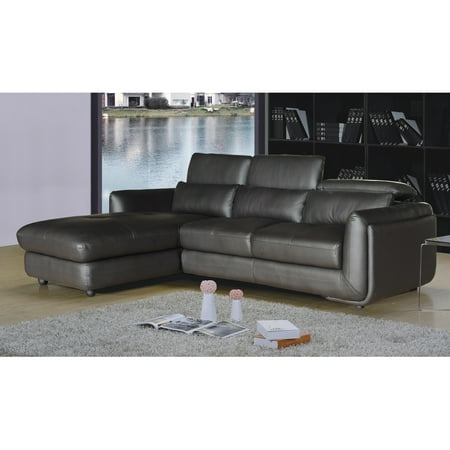 Brown Leather Chaise - AC Pacific Ron Modern Brown Leather 2-piece Sofa and Chaise Sectional