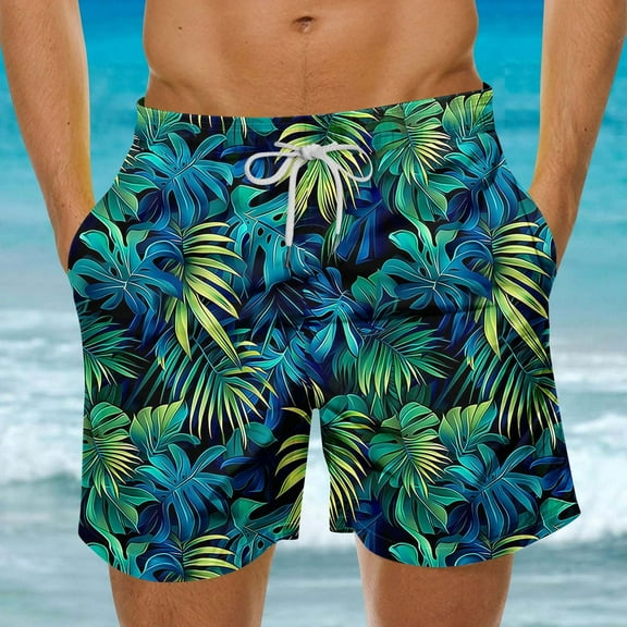 MingSongHua george Plus Size Men's Shorts Clearance，Men's Hawaiian Print Shorts Casual Swimming Shorts Beach Shorts