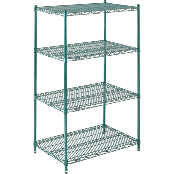 Nexel 4 Shelf Poly-Green Wire Shelving Unit Starter 36""W x 21""D x 63""H