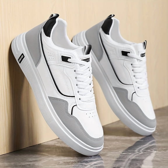 1pair Men'S Fashion Skateboard Sneakers - Preppy Low-Top Lace-Up Casual Sports Shoes, Solid Color Faux Upper, Comfortable Fabric Lining, Durable PVC Sole, All-Season Outdoor Footwear