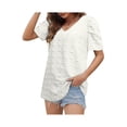 thumbnail image 3 of Liacowi Women Short Puff Sleeve Tops with Jacquard Pattern V Neck Casual Style Summer Clothing, 3 of 5