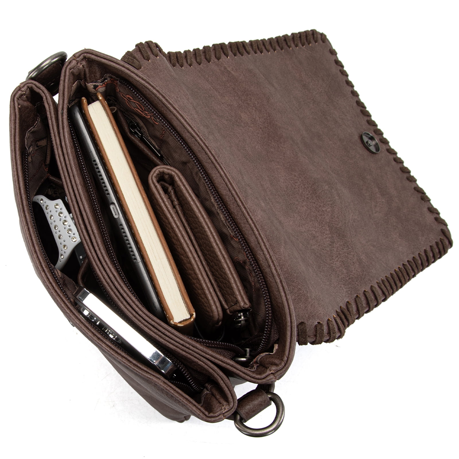 Montana West Crossbody Bags for Women with Dual Compartments Western Crossbody Purse with Leopard Print Guitar Strap, Coffee