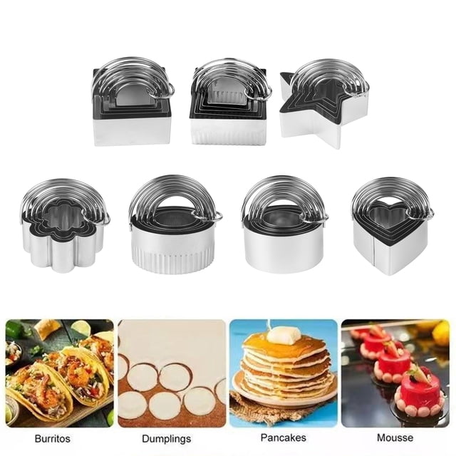 5Pcs Stainless Steel Cookie Cutters with Handle Assorted Size Square Round Star Flower Love Heart Press Biscuit Cutting Mold Kitchen Baking Tools