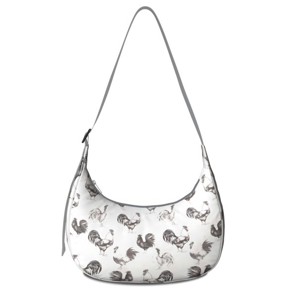 Sac Bandoulière en Croissant de Dessin Animé Poulet Œuf pour Femmes Hommes, Sac d'École Imprimé Poulailler Poule Mignon Rustique pour Voyage Pique-Nique Camping