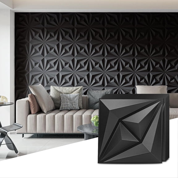 Wall Panels for Interior Wall Decor, 3 Layout Options PVC Textured Wall Art Decor for  Room  TV Background Gaming Room, 12''x12'', 20 count Black