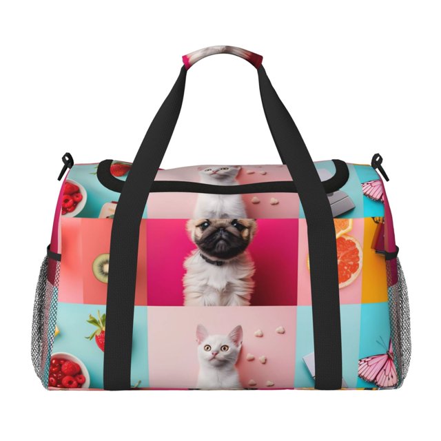 Disketp Colorful Dog Cat Collage Bolsa de Viaje Tipo Duffle, Bolso de Mano para Fin de Semana para Mujer, Bolsa de Gimnasio Ligera para Hombre, Esencial para Viajes