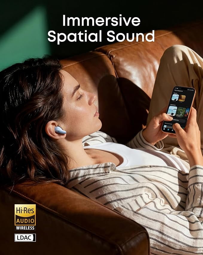 Soundcore by Anker Liberty Buds, Semi-in-Ear Earbuds, with Real-Time Adaptive ANC, Spatial Audio, 30H Playtime, Fast Charging, Translation, Wireless Bluetooth Headphones