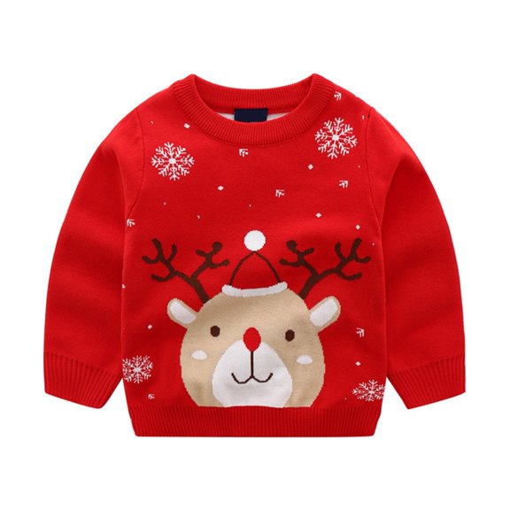 GiLiling Toddler Boys Girls Snowflake Deer Jacquard Sweater, Double Layer Cotton Pullover, Sweet Style Top for Cold Autumn And Winter Holiday Outfits