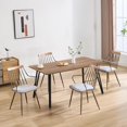 thumbnail image 2 of Guyou Metal Dining Chairs Set of 6, Mid-Century Modern Upholstered Linen Kitchen Chairs with Antique Copper Spindle Back and Armrests for Dining Room/Restaurant, Grey, 2 of 7