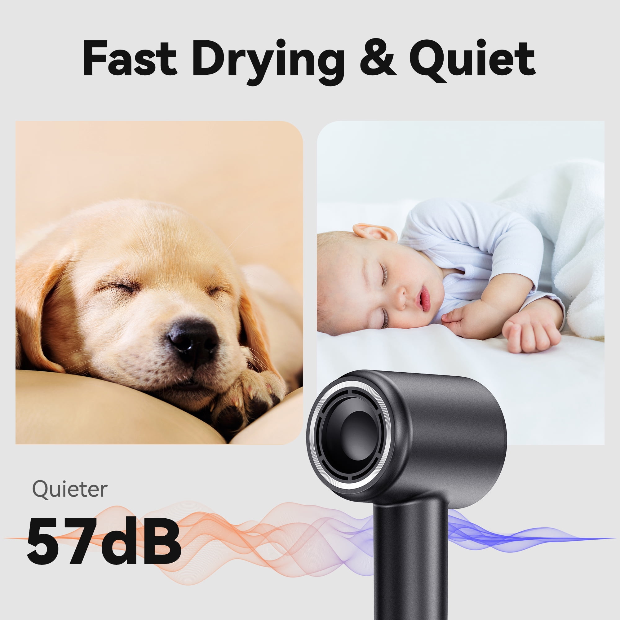 Sentryse High Speed Ionic Hair Dryer, 110,000 RPM Fast Drying Blow Dryer with Magnetic Nozzle, Low Noise, Intelligent Heat Control