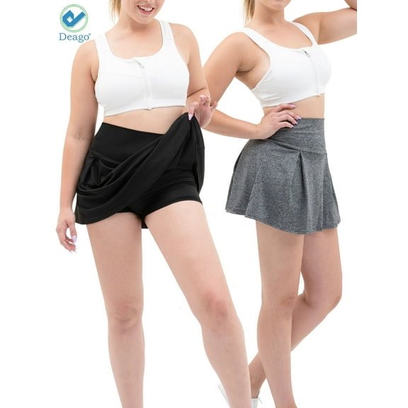 Deago Women's Active Skort Athletic Stretchy Pleated Tennis Skirt Built-in Shorts for Running Golf Workout (Black, 2XL)