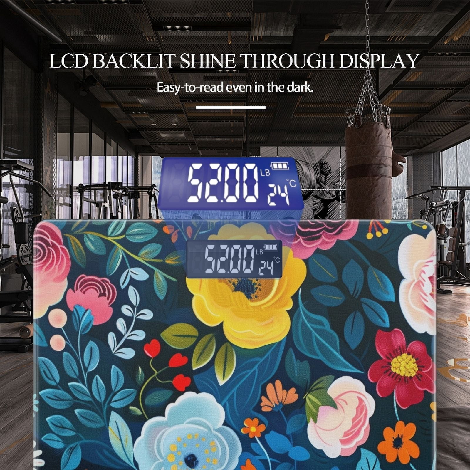 High Precision Body Weight Scale Smart Bathroom Scales with Large LCD Display(400lbs),Decorative for Bedroom-Vibrant Hand-Painted Floral Pattern With Flowers