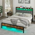 thumbnail image 4 of Merluxy Queen Size LED Bed Frame, Storage Headboard with Charging Station, Linen Upholstered Headboard,Rustic Brown, 4 of 7