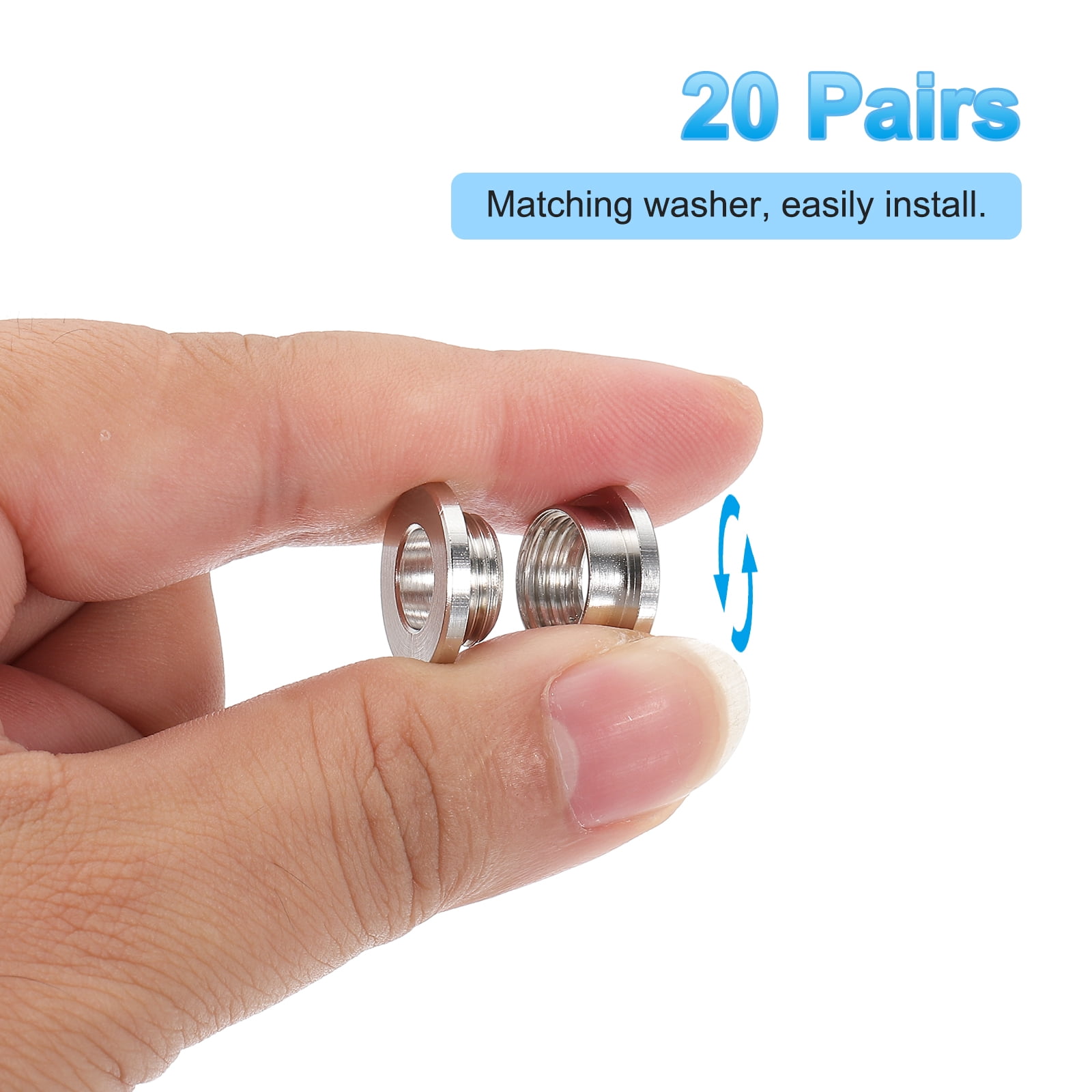 Uxcell 8mm(1/3 inch) Solid Brass Hole Eyelets, 20 Pcs Flat Self Backing Grommets with Washer for Leather Craft, Imitation Silver