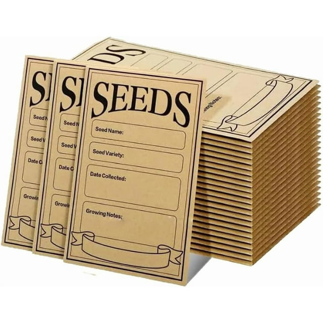 100 Pcs Self-Adhesive Seed Envelope Kraft Seeds Storage Envelopes with Pre-Printed Collection Template, Mini Seed& Packet Envelopes, Self-Sealing Brown Paper (8 * 12cm)