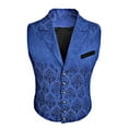 thumbnail image 2 of Lovskoo 2024 Men's Formal Vest Jacquard Waistcoat Single Breasted Slimming V-Neck Business Dress Suit Vests for Wedding Blue, 2 of 7