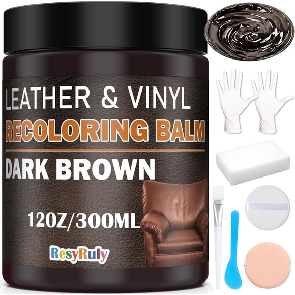 Bálsamo recolorante para cuero, kit de reparación de tinte para cuero marrón oscuro