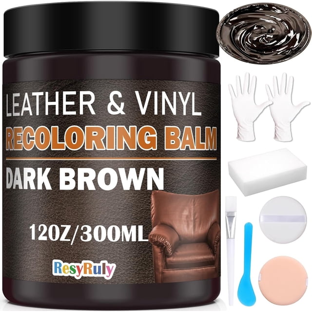 Bálsamo recolorante para cuero, kit de reparación de tinte para cuero marrón oscuro
