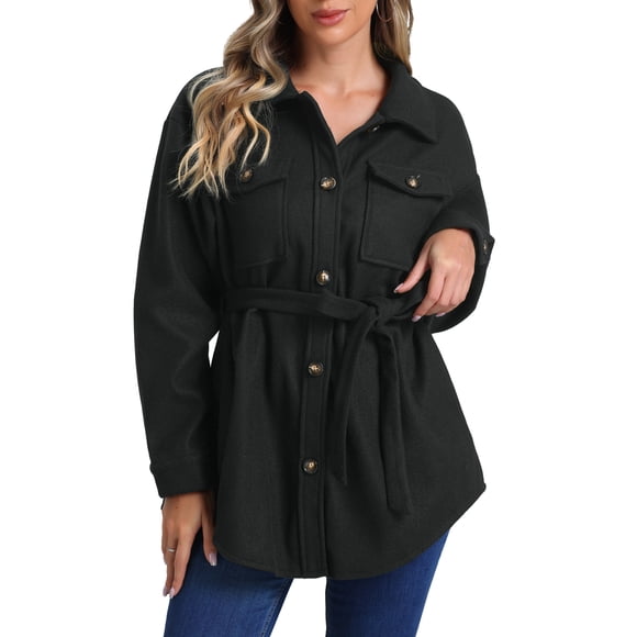 Chaqueta de trinchera casual INSPIRE CHIC para la moda de invierno de mujeres, abrigo con botones y cinturón, color negro